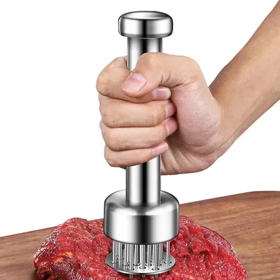 Produktbild von Fleischklopfer aus Edelstahl, 21 scharfe Nadeln, zum Durchstechen von Fleisch, zum Zartmachen von Steaks, Rind-, Hähnchen- und Schweinefleisch, zum Grillen, Marinieren, kleiner Fleischwolf