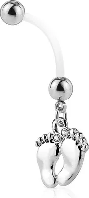 Produktbild von Schwangerschaftspiercing Bio Flex flexibler Kunststoff kürzbar Baby Füße Füßchen Bauchnabel-Piercing
