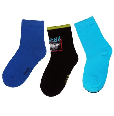 Produktbild von Kinder Socken 3-er Pack aus Baumwolle Hai Schwarz Größe 39-42