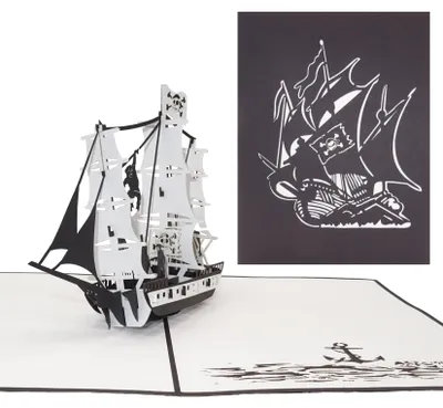 Pop-up Karte Piratenschiff, 3D, 15 x 20 cm, schwarz