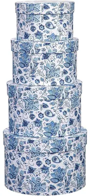 Produktbild von Geschenkboxen rund mit Deckel 4er Set Blau-weiß 10-17 cm recycelte Pappe