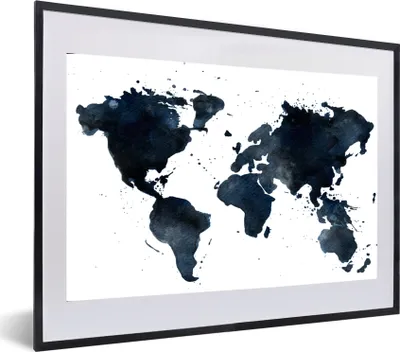 Produktbild von MuchoWow® MuchoWow® Gerahmtes Poster Weltkarte - Abstrakt - Blau 60x40 cm - Poster mit zchwarzem Bilderrahmen - Schlafzimmer - Plakat in Rahmen - Drucken