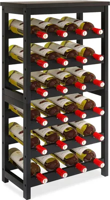 Immagine prodotto di Portabottiglie in bambù con tavolo - Stoccaggio - 24 livelli - Nero - Bambù