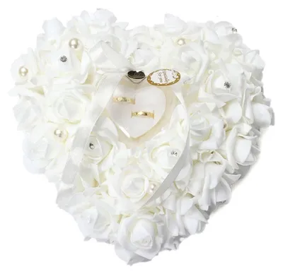 Produktbild von Solidchoice – Ringkissen für Trauringe – Romantisches Herzdesign – Elegante Blumenmuster – Weiß – Hochzeitsdekoration – Perfekt für Hochzeiten