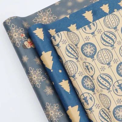 Immagine prodotto di Carta da regalo blu, 3 rotoli, 43 cm x 3 m, motivo natalizio