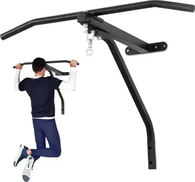 Produktbild von Physionics® Boxsack Wandhalterung mit Klimmzugstange-2in1 Wandbefestigung, bis 100kg belastbar, ideal zur Muskelstärkung-Pull Up Bar