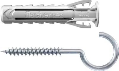 Produktbild von Fischer 567840, Schraubhaken & Dübelsatz, Autoklaven-Porenbeton, Mauerziegel, Beton, Gipsfaserplatten, Mauerwerk, Nylon, Grau, Deutschland, 1 cm