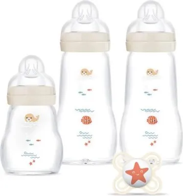 Immagine prodotto di Set biberon in vetro MAM, 170 ml, 260 ml, con tettarella per neonati, set biberon in vetro