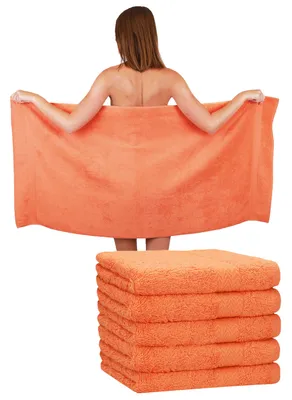 Produktbild von Betz 6 Stück Duschtücher 70 x 140 cm PREMIUM 100% Baumwolle Liegetuch Strandtuch   Farbe: orange