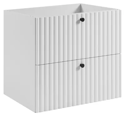 Immagine prodotto di Mobile sospeso da bagno con piano 60 cm, bianco, e piano effetto marmo bianco, maniglie disponibili in tre colori, dimensioni 60 x 44,4 x 58,6 cm