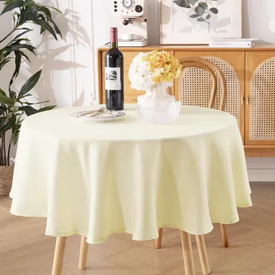 Obrázok produktu pre Obrus, umývateľný, okrúhly, priemer 140 cm, béžová farba, vzhľad lnu, vodeodolný