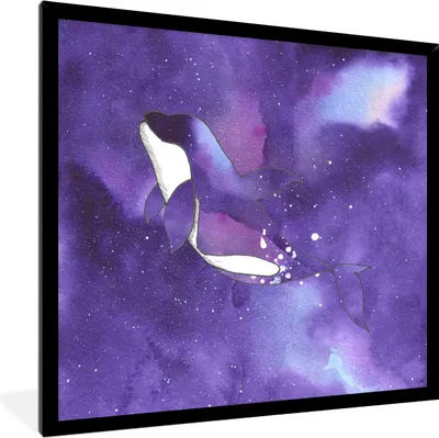 Produktbild von MuchoWow® MuchoWow® Gerahmtes Poster Orca - Meer - Lila - Aquarell 40x40 cm - Poster mit zchwarzem Bilderrahmen - Mit Rahmen - Wanddekoration Schlafzimmer