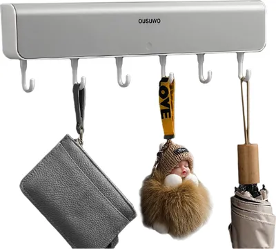 Zdjęcie produktu dla Wieszak ścienny z 4 półkami Organizer do przedpokoju Organizer kuchenny z 6 haczykami do domowego biura/kuchni/garażu