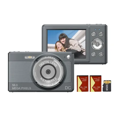 Obrázek produktu pro digitální fotoaparát 1080P, digitální videokamera, videokamera, 56 MP, 2,88" IPS displej, 8x digitální zoom, AF, automatické zaostřování, detekce obličeje proti otřesům, s paměťovou kartou 32 GB, 2 dobíjecí baterie, vánoční dárek pro děti a mládež