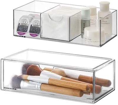Produktbild von Unyqoos® Transparenter Acryl Make-up-Organizer 2er-Set mit Schubladen, stapelbar, 21 x 10 x 7 cm