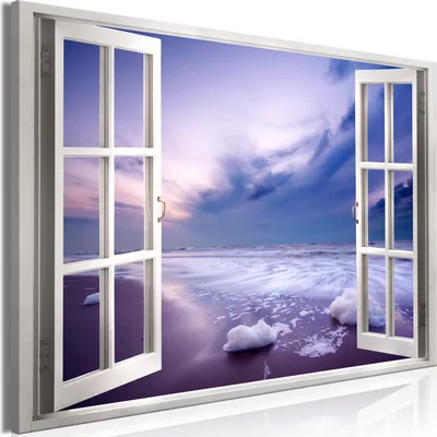 Produktbild von Modernes Wandbild Fensterblick 90x60 - 1 Teile Bilder Fotografie auf Vlies Leinwand Foto Bild Dekoration Wand Bilder Kunstdruck Strand Meer c-C-0371-b-a