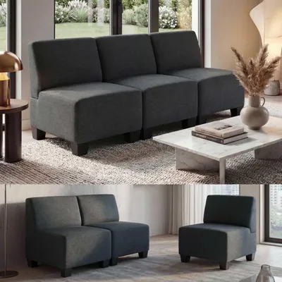 Produktbild von Modular 3-Sitzer Sofa Couch Lyon, Stoff/Textil anthrazit-grau, ohne Armlehnen