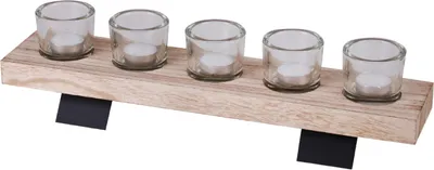 Immagine prodotto di DOCHTMANN Portacandele in legno, vetro e metallo, 46x10x12,5 cm, 5 candele