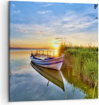 Produktbild von Bild auf Leinwand - Leinwandbild - See Boot Wasser - 60x60cm - Wand Bild - Wanddeko - Wandbilder - Leinwanddruck - Bilder - Kunstdruck - Wanddekoration - Leinwand bilder - Wandkunst - AC60x60-3950