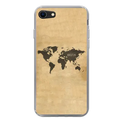 Produktbild von MuchoWow® Handyhülle Schutzhülle Hülle für iPhone SE 2022 Weltkarte - Braun - Zitat Silikon Softcase Handy Hülle - Schutzhülle