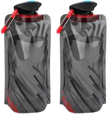 Produktbild von Faltbare Trinkflasche, 2 Stück 700ML Wiederverwendbare Trinkflasche Faltbar, BPA-Freie Wasserflasche mit Clip, Trinkflaschen Faltbar, Wasserflasche für Wandern, Abenteuer, Reisen, Schwarz