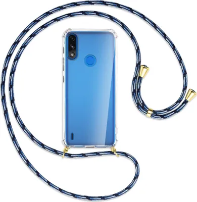 Produktbild von Handykette Backcover-Schutzhülle mit Band (Metall goldfarben) für Motorola Moto E7 Power, E7i Power - Blautöne