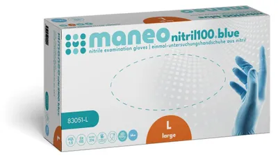 Produktbild von MANEO Nitril-Handschuhe blau L, strapazierfähig und sicher | Box (100 Stück)