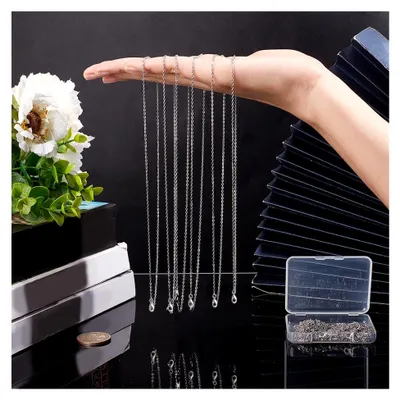 Produktbild von 20 Stränge 46 cm 304 Edelstahl Halsketten, 1,5 mm dünne Gliederkette mit Karabinerverschlüssen für DIY Schmuckherstellung
