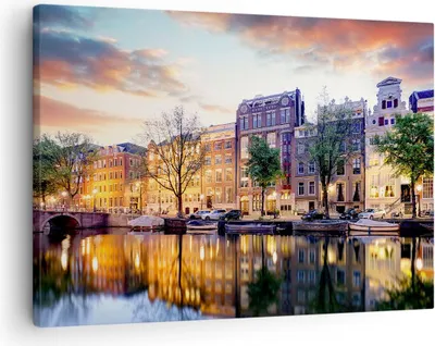 Produktbild von Bild auf Leinwand - Leinwandbild - Holland Kanal - 70x50cm - Wand Bild - Wanddeko - Wandbilder - Leinwanddruck - Bilder - Kunstdruck - Wanddekoration - Leinwand bilder - Wandkunst - AA70x50-4068