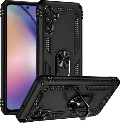 Produktbild von Conie Outdoor Schutzhülle für Samsung Galaxy A34 5G Tasche Silikon Hard Case Cover Hülle mit Halter Ständer in Schwarz