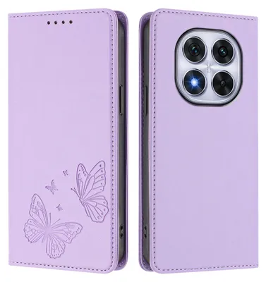 Produktbild von Lederhülle für Xiaomi Redmi Note 14 Pro 4G, Schmetterling Prägung Leder Brieftasche Schutzhülle mit Ständer Violett