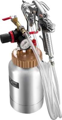 Image de Pulvérisateur à peinture à pression, pulvérisateur à peinture à pression de 2 L, deux pistolets pulvérisateurs de 1,8 mm + 3 mm, pistolet pulvérisateur pneumatique central avec deux tuyaux de 3 m pour meubles, voitures, 3 commandes réglables
