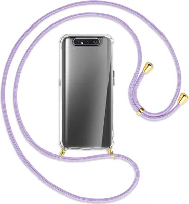 Produktbild von Handykette Backcover-Schutzhülle mit Band (Metall goldfarben) für Samsung Galaxy A80 - violett