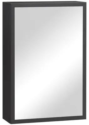 Image de Armoire miroir Moonbite pour salle de bain, avec portes en miroir, meuble suspendu avec 3 étagères et charnières à fermeture douce, étanche, en acier, de couleur noire