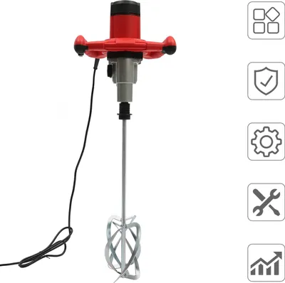 Produktbild von Elektrischer Farb- und Mörtelmischer - Handgeführter Betonmischer - 1800 W - 2 Gänge - AC Netzbetrieb - Für Farbe, Mörtel, Beton, Bitumen - Rot