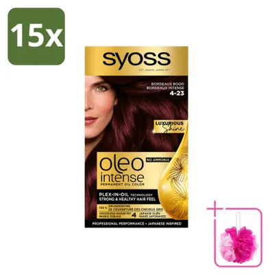 Zdjęcie produktu dla 15 sztuk farby do włosów SYOSS Oleo Intense 4-23, trwała koloryzacja, odcień: bordo, zestaw ekonomiczny