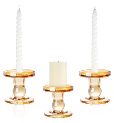 Kerzenhalter-Set, 3er, Glas, Gold, für Stumpen- und Spitzkerzen, Tischdeko
