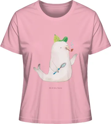 Produktbild von Mr. & Mrs. Panda Oberteil Damen Robbe Sherlock Größe L - Baumwolle Pink - Geschenk, Lustige Sprüche, T-Shirt für Frauen, shirt, Baumwoll, Basic