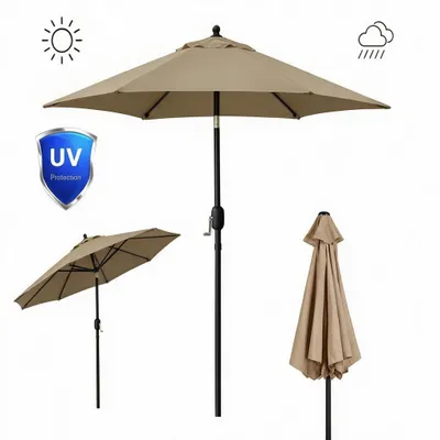 Produktbild von Sonnenschirme Rund Ø230cm mit Kurbel, Marktschirm, Gartenschirm, Terrassenschirm, Neigbar, Aluminium-Mast, UV50+ Bespannung, Khaki
