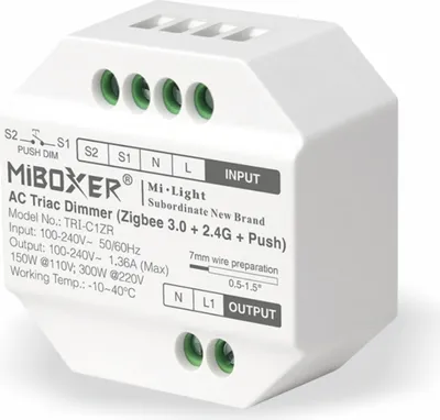 Image de MiBoxer AC TRIAC Dimmer | Zigbee 3.0+2.4G+Push 300W | TRI-C1ZR