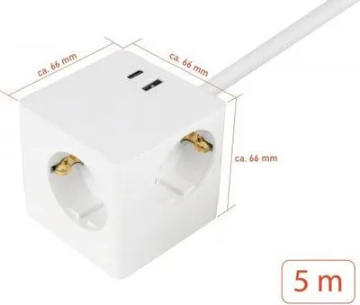Produktbild von kabelmeister Steckdosenwürfel 3-fach USB-C USB-A, weiß, 3m