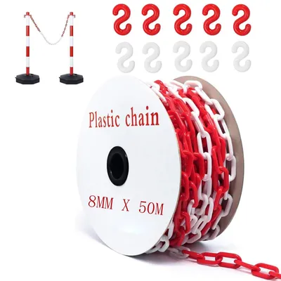 Produktbild von Elzusha – Warnkette aus Kunststoff, rot/weiß – 50 Meter mit 10 S-Haken