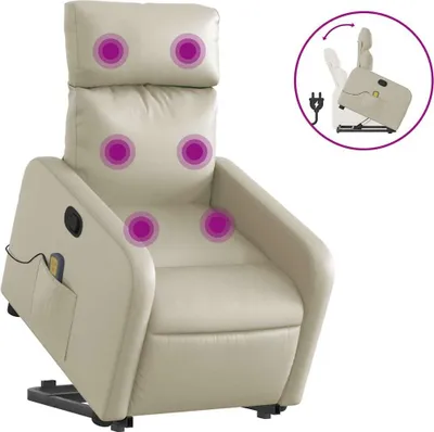 Produktbild von vidaXL Massagesessel mit Aufstehhilfe Creme Kunstleder