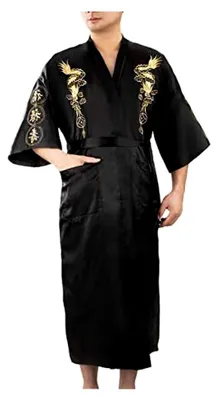 Produktbild von Herren Bademantel aus Satin mit Seide und Drachenstickerei