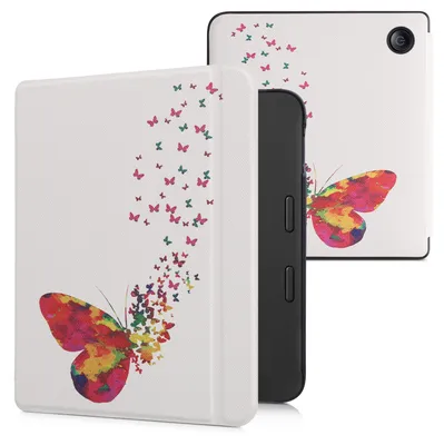 Produktbild von kwmobile Schutzhülle für Tolino Vision 6 Hülle - eReader Flip Case mit Auto Sleep Funktion - Schmetterling Schwarm mit Mehrfarbig Pink Weiß