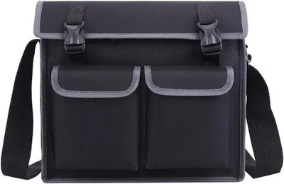 Produktbild von Multifach-Werkzeuggürtel, Werkzeugtasche für Elektriker und Tischler, strapazierfähiges 600D-Canvas, 4 Werkzeugfächer, Schwarz, 39x28x