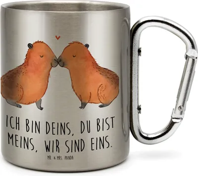 Produktbild von Mr. & Mrs. Panda Thermobecher Capybara Liebe - Transparent - Geschenk, Liebesspruch, Becher Aus Edelstahl, Reisebecher, Beziehung, Lustige Sprüche, karabiner tasse