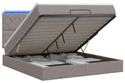 Produktbild von Ottoman-Bett mit Matratze und LED Taupe 140 x 200 cm Stoff