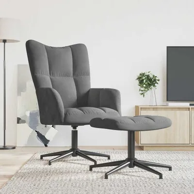 Produktbild von vidaXL Relaxsessel mit Hocker Dunkelgrau Samt