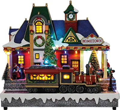 Produktbild von e4fun Weihnachtsdorf Bahnhof Zug mit LED Beleuchtung,Musik und fahrenden Zug Weihnachtsdeko inklusive Netzadapter